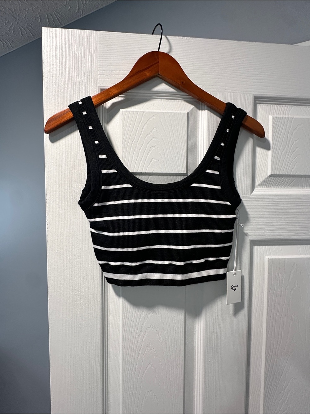 Striped Black & White Ribbed Crop Tank Top